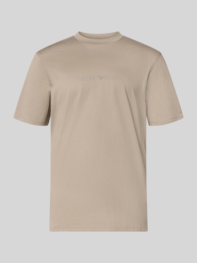 Produktfoto, Regular Fit T-Shirt mit Logo-Detail von Emporio Armani aus reiner Baumwolle in Beige mit Rundhalsausschnitt, Rückenlänge 68 cm, Größe M