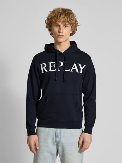 Replay Hoodie met labelprint Marineblauw - 4