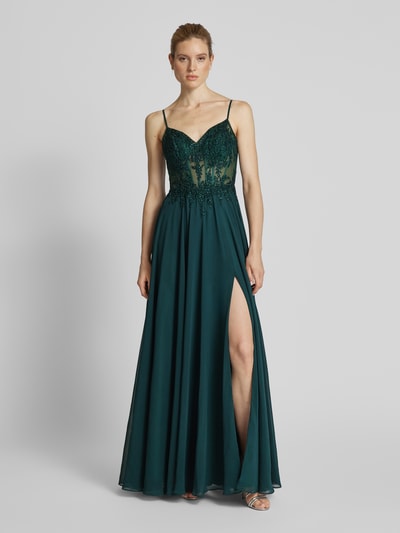 Luxuar Abendkleid mit Zierstein- und Spitzenbesatz Dunkelgruen 4