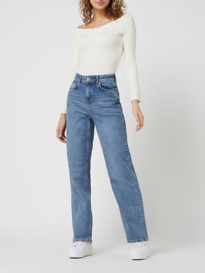 Pieces Jeansy z wysokim stanem o kroju wide fit z dodatkiem streczu model ‘Holly’ Niebieski melanż 1