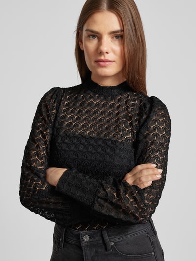 Vero Moda Regular fit kanten blouse met ballonmouwen, model 'BECCA' Zwart - 3