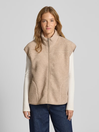 Pieces Comfort fit gilet van teddybont met opstaande kraag, model 'SADIA' Beige - 4