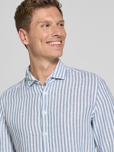 SEIDENSTICKER Koszula jeansowa o kroju slim fit z mieszanki lnu z kołnierzykiem typu kent Zielony 3