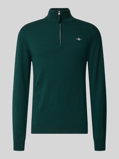 Gant Regular Fit Pullover mit Strick-Optik aus reiner Lammwolle Dunkelgruen 2