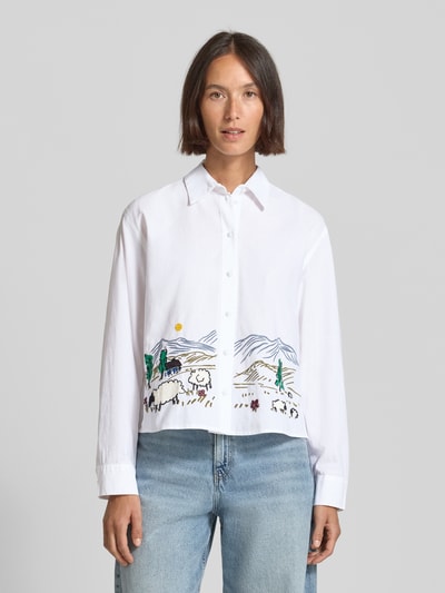 Jake*s Casual Slim fit overhemdblouse met motiefstitching Offwhite - 4