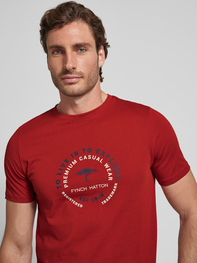 Fynch-Hatton T-shirt met labelprint Roestrood - 3