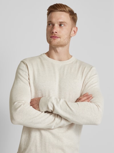 Tom Tailor Strickpullover mit Label-Stitching Modell 'BASIC' Offwhite 3