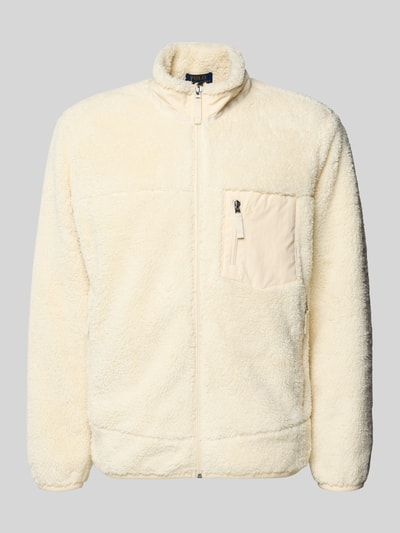 Produktfoto, Sweatjacke aus Teddyfell von Polo Ralph Lauren z mieszanki bawełny, krój regular fit, stójka, kremowy kolor, zamki błyskawiczne, kieszeń na piersi, faktura futerka