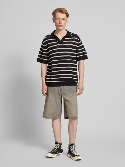 REVIEW Strickshirt mit Polokragen und Label-Stitching Black 1