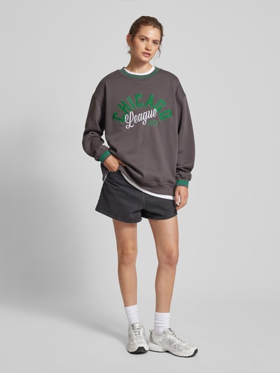 Only Oversized sweatshirt met statementstitching, model 'NIA' Antraciet - 1