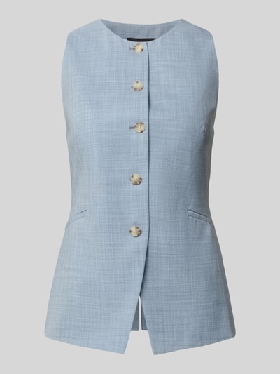 Produktfoto, Slim Fit Weste aus reiner Schurwolle Modell 'JULERAN' von BOSS in hellblau melierter Optik mit Knopfleiste, V-Ausschnitt und Eingrifftaschen
