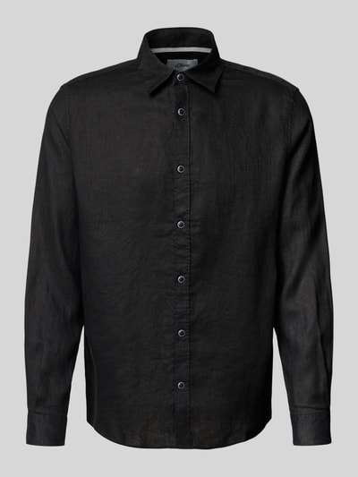 s.Oliver RED LABEL Koszula lniana o kroju regular fit ze sportowymi mankietami Czarny 2