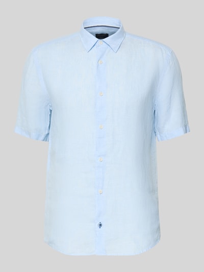 Produktfoto, Casual Fit Freizeithemd aus Leinen von OLYMP Level Five in Hellblau, Kentkragen, krój casual fit, czyste len, z krótkim rękawem, długość pleców w rozmiarze M 76 cm, szerokość w rozmiarze M 48 cm, długość rękawa w rozmiarze M 28 cm