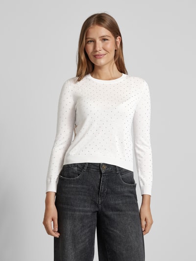 Marella Gebreide pullover van lamswol met siersteentjes, model 'ELCE' Offwhite - 4