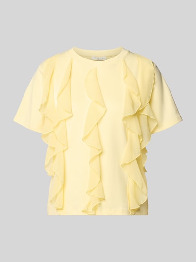 Produktfoto, T-Shirt mit Rüschen und Rundhalsausschnitt van Christian Berg Woman in lichtgeel katoen met rechte fit, soepel vallende ruches, gladde textuur