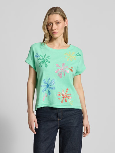 Milano Italy T-Shirt aus Baumwoll-Leinen-Mix mit Stitchings Mint 4