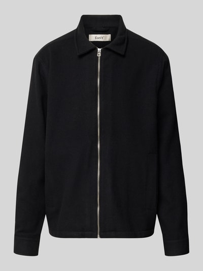 Produktfoto, Wolljacke aus Woll-Mix von Forét in Schwarz, Regular Fit, Umlegekragen, Reißverschluss, Eingrifftaschen, glatte Textur