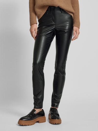 Cambio Slim fit broek in leerlook, model 'RAY' Zwart - 4