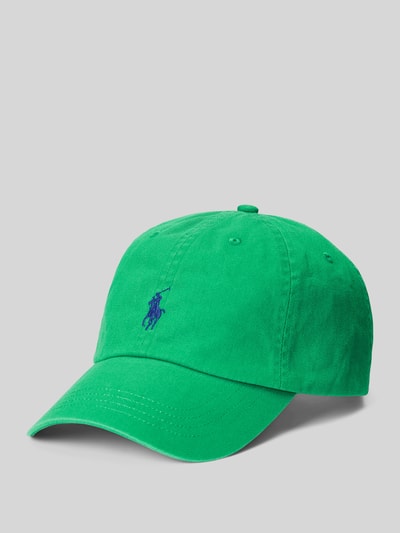 Productfoto, Basecap uit pure katoen van Polo Ralph Lauren in effen groen met geborduurd logo, verstelbare sluiting, luchtgaatjes, webstructuur.