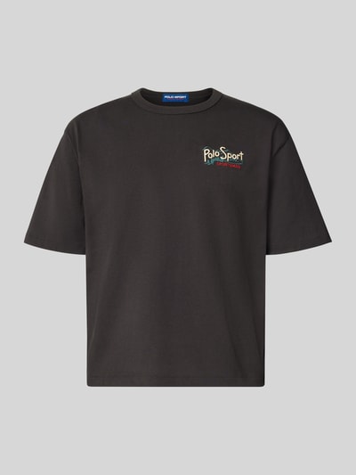 Produktfoto, schwarzes Relaxed Fit T-Shirt aus reiner Baumwolle von Polo Ralph Lauren mit kleinem Logoaufdruck auf der Brust, neutraler Hintergrund.