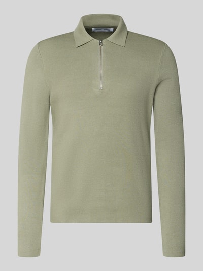 Produktfoto, Slim Fit Pullover mit Polokragen Modell 'GUNA' von Samsøe Samsøe in hellem Grün, Reißverschluss, glatte Textur, lange Ärmel
