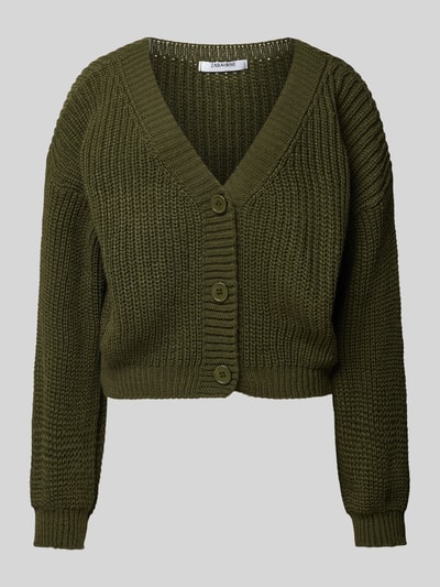 ZABAIONE Cropped Strickjacke mit Knopfleiste Khaki 2