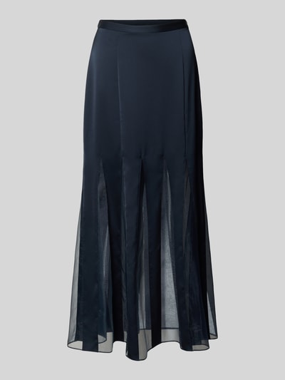 Produktfoto, ciemnogranatowa długa spódnica z transparentnymi wstawkami, jednolita faktura, Damen Maxi-Rock mit transparenten Einsätzen Modell 'VABELLI' von BOSS