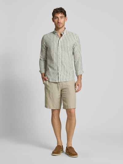 Lindbergh Slim fit vrijetijdsoverhemd met button-downkraag Olijfgroen - 1