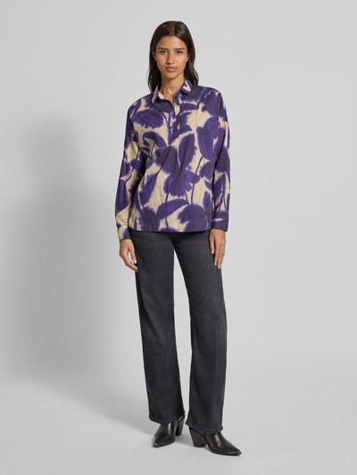 0039 Italy Blouse met lange mouwen met V-hals, model 'DERRY' Violet - 1