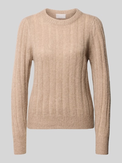 Produktfoto, Strickpullover aus Kaschmir-Seide-Mix von Hemisphere, Slim Fit, beige, Strukturmuster, Rundhalsausschnitt, Damenmode