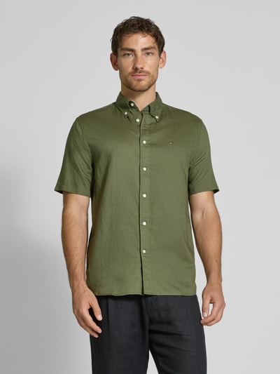 Tommy Hilfiger Regular fit vrijetijdsoverhemd van een mix van katoen en linnen Olijfgroen - 4