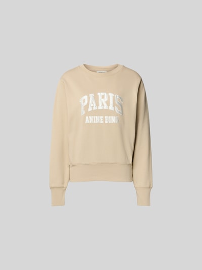Produktfoto, Sweatshirt aus reiner Baumwolle von Anine Bing, beige Farbe, lockere Passform, Rundhalsausschnitt, Label-Detail, elastische Abschlüsse