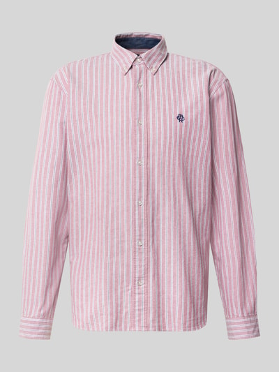 Produktfoto, Regular Fit Freizeithemd aus reiner Baumwolle von MCNEAL in Rot-Weiß mit feinen Streifen, Button-Down-Kragen, Label-Stitching, 1-Knopf-Manschetten, für Herren