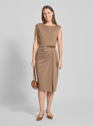 Lauren Ralph Lauren Midikleid mit Rundhalsausschnitt Modell 'BRENIEL' Taupe 1
