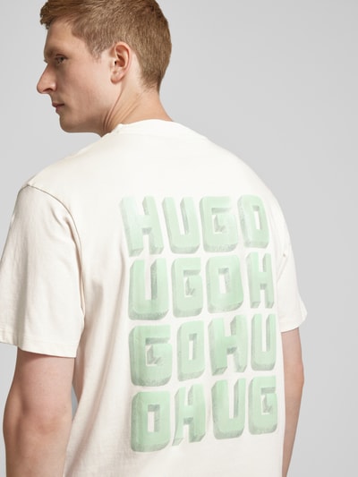 HUGO T-shirt met labelprint, model 'Diqitee' Offwhite - 3