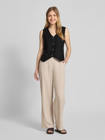 FREE/QUENT Linnen gilet met V-hals, model 'Lava' Zwart - 1