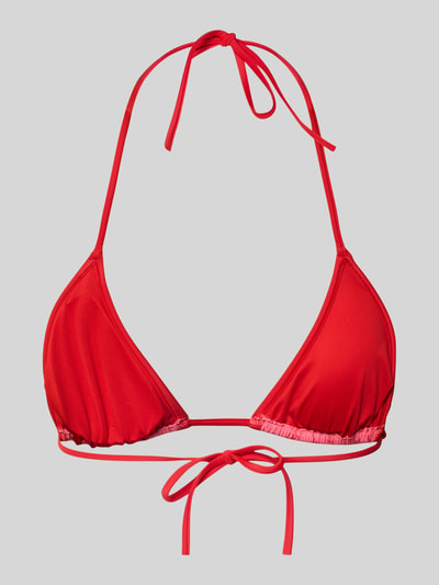 Produktfoto, Bikini-Oberteil mit Logo-Muster von HUGO in Rot, Optik: Logo-Muster, Trägerform: Neckholder, ohne Bügel, vorgeformt, herausnehmbar, V-Ausschnitt, Verschluss: Bindeband