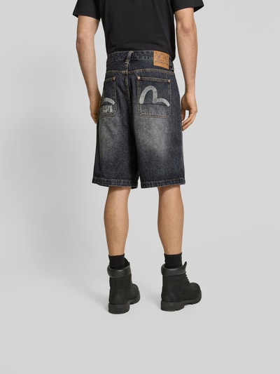 Evisu Loose Fit Jeansshorts mit Kontrastnähten BLACK 5