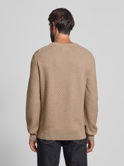 Gant Sweter z dzianiny z okrągłym dekoltem i wyhaftowanym logo Piaskowy 5