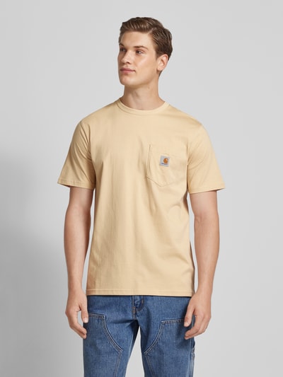 Carhartt Work In Progress T-shirt met labelpatch, model 'POCKET' Beige - 4