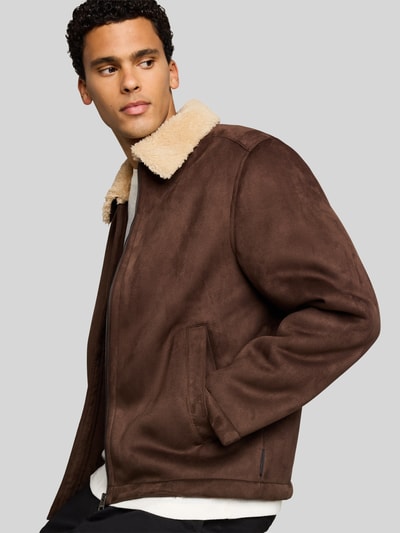 Tom Tailor Denim Kurtka ze skóry ekologicznej z kołnierzem typu teddy Ciemnobrązowy 3