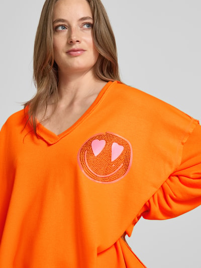 miss goodlife Bluza o kroju oversized z mieszanki bawełny z obszyciem kamieniami stras Pomarańczowy 3