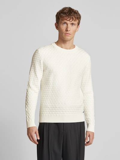 HUGO Strickpullover mit Strukturmuster Modell 'Stubon' Offwhite 4