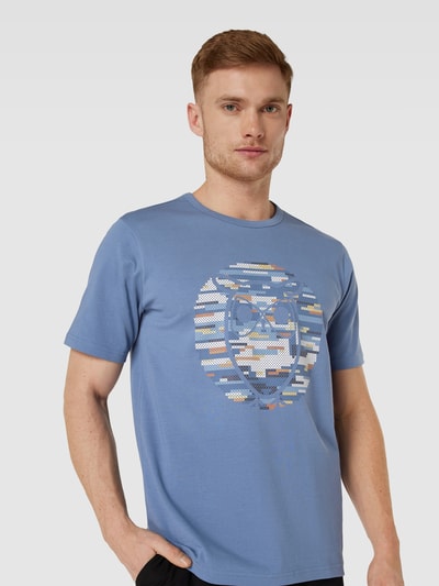 Knowledge Cotton Apparel T-shirt met motiefprint Rookblauw - 3