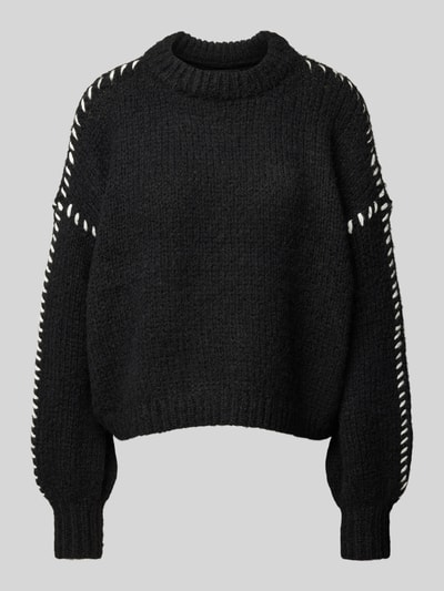 Vero Moda Relaxed Fit Strickpullover mit Kontrast-Detail Modell 'FENG' Black 2