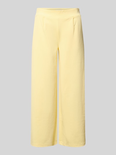 Produktfoto, Culotte mit elastischem Bund Modell 'Kate' von ICHI im Culotte-Stil, Wide-Fit, Gelb, Material-Mix mit Viskose-Anteil, angedeutete Gesäßleistentasche, Bundweite 36 cm, Innenbeinlänge 63 cm.