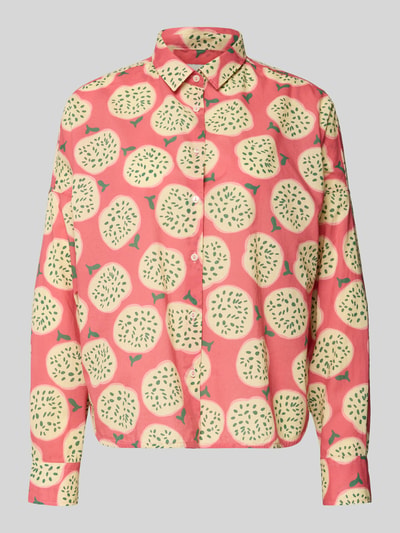 Produktfoto, Relaxed Fit Bluse im Allover-Look Modell 'LUCY' von 0039 Italy aus Reine Baumwolle mit Hemdblusenkragen und Knopfleiste, gelb-rosa Muster