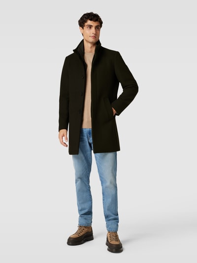 Matinique Lange jas in gemêleerde look, model 'Harvey' Olijfgroen - 1
