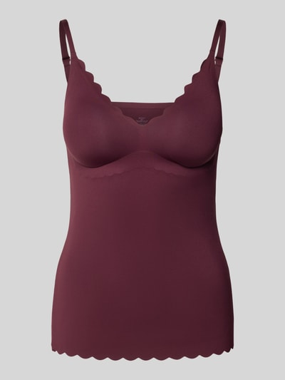 Produktfoto, Unterhemd mit verstellbaren Spaghettiträgern Modell 'SENSATION' von SKINY in Dunkelrot, V-Ausschnitt, Wellensaum, glatte Stretch-Textur, körpernahe Passform