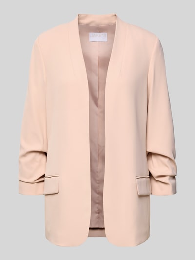 Produktfoto, Blazer mit Pattentaschen von Jake*s Collection aus Material-Mix mit Stretch-Anteil, lockerer Schnitt, Stehkragen, 3/4-Ärmel, beige, glatte Textur